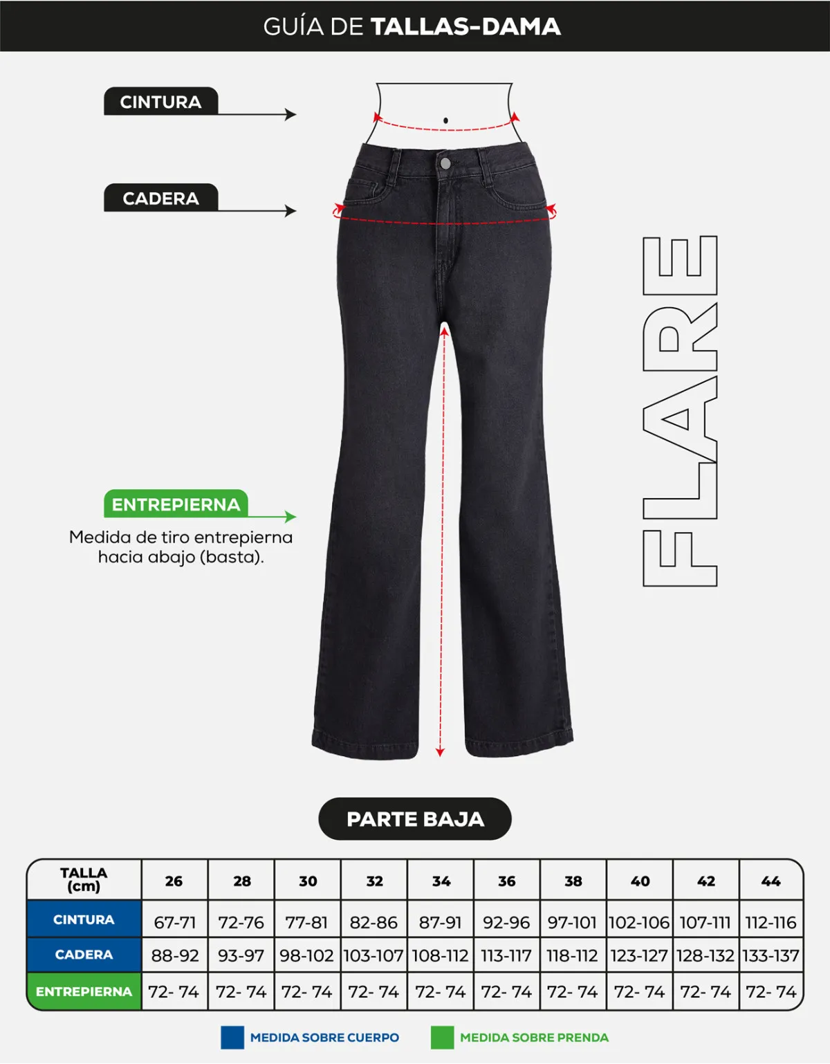 Jean flare negro tiro alto mm