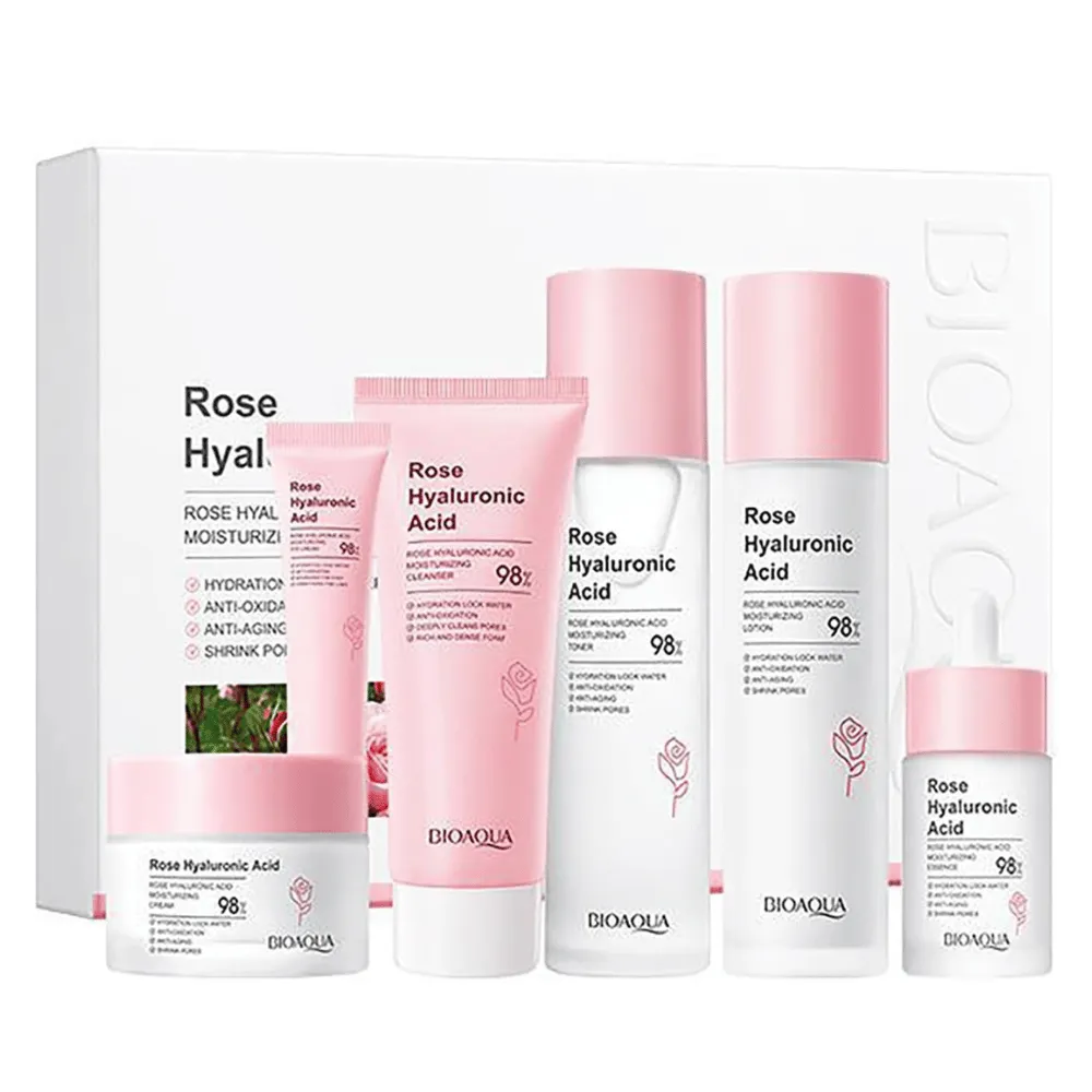 KIT X 5 RUTINA DE ROSAS CON CIDO HIALURóNICO | TRATAMIENTO FACIAL ANTIEDAD  BIOAQUA