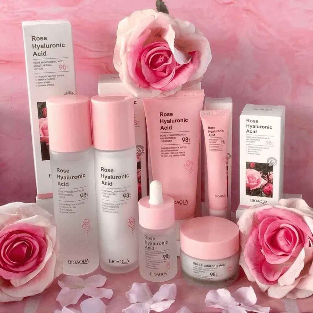 KIT X 5 RUTINA DE ROSAS CON CIDO HIALURóNICO | TRATAMIENTO FACIAL ANTIEDAD  BIOAQUA