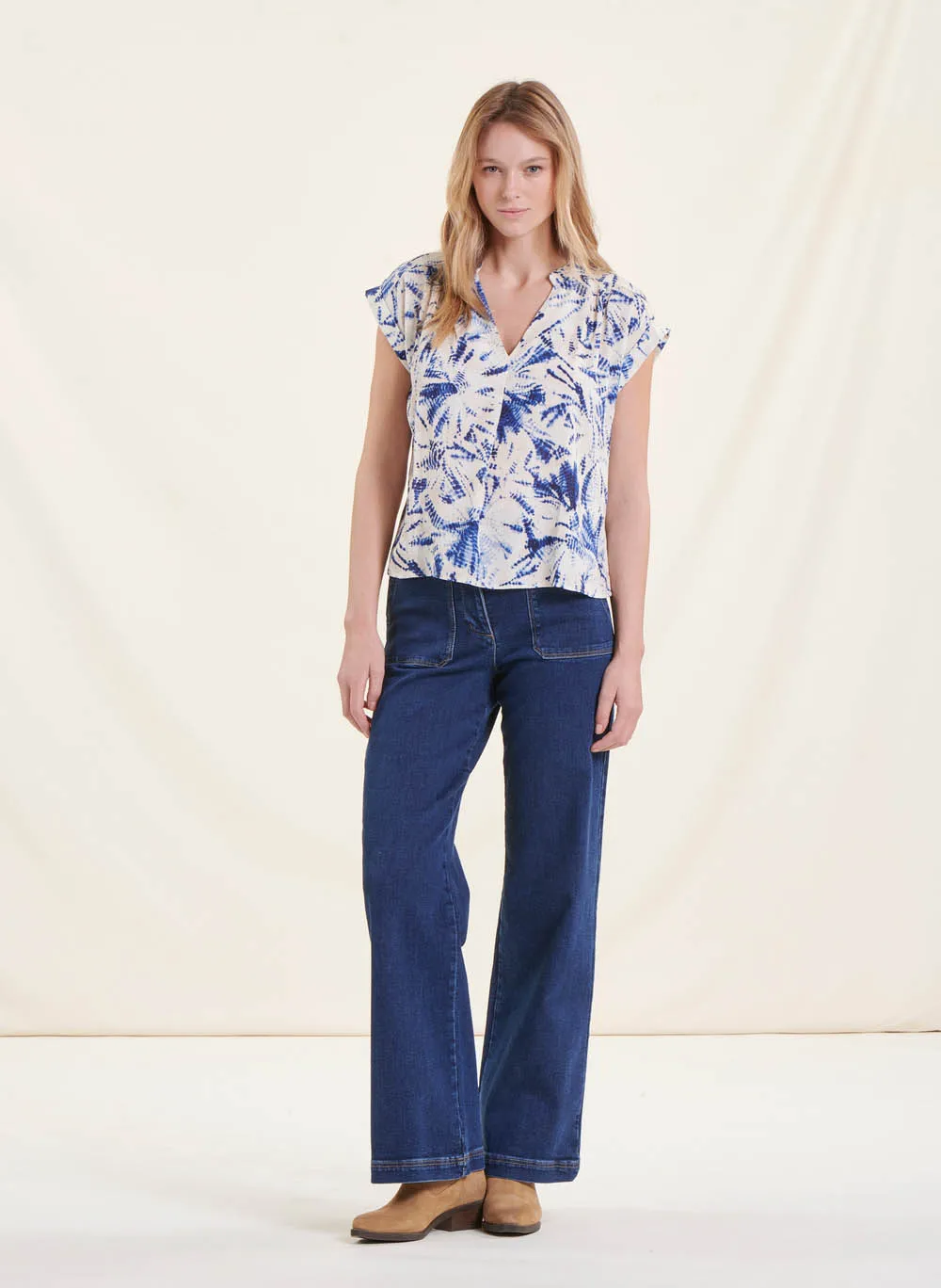 LA FEE MARABOUTEE Top holgado estampado en azul