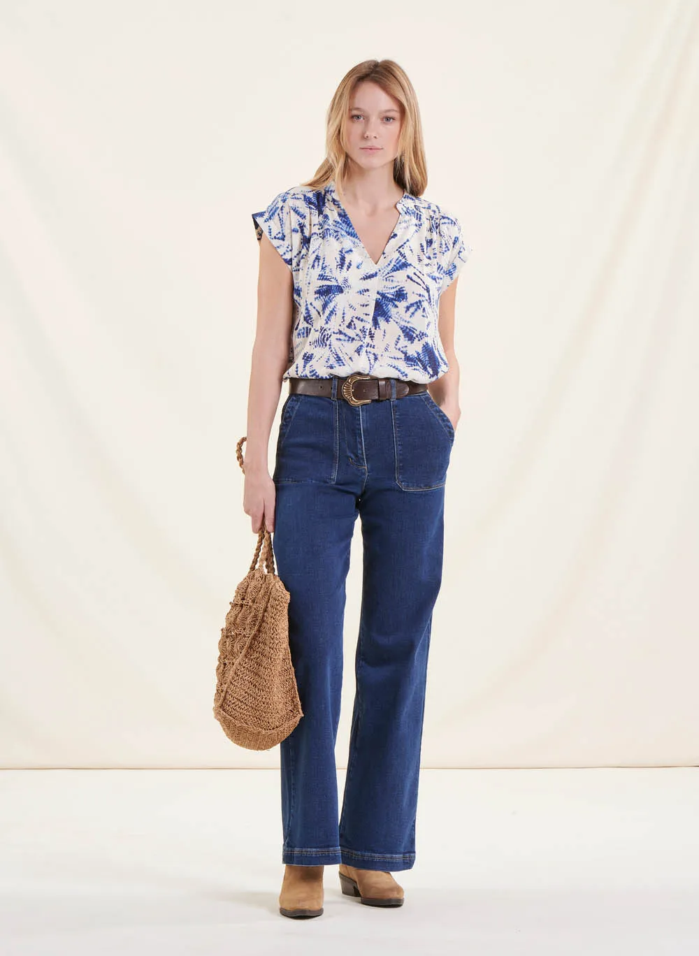 LA FEE MARABOUTEE Top holgado estampado en azul