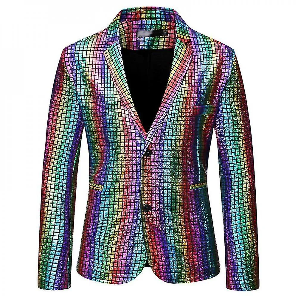 Mens Stage Prom Suits Shiny Rainbow Plaid Sequin Jacket Pants Dance Festival Halloween Christmas Party Costume IXD