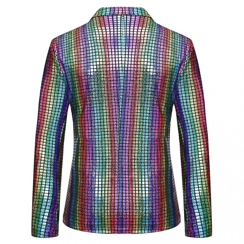 Mens Stage Prom Suits Shiny Rainbow Plaid Sequin Jacket Pants Dance Festival Halloween Christmas Party Costume IXD