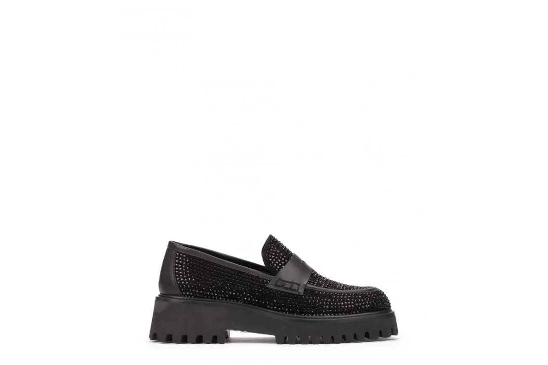 Mocasin Seta Brillos Mujer Negro 25125 Pedro Miralles