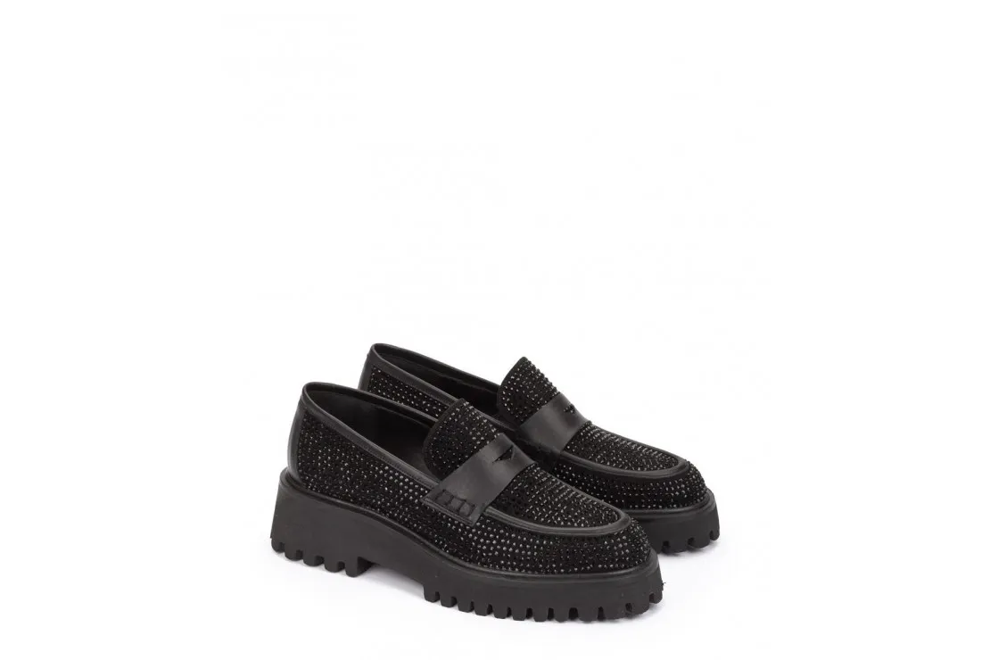 Mocasin Seta Brillos Mujer Negro 25125 Pedro Miralles