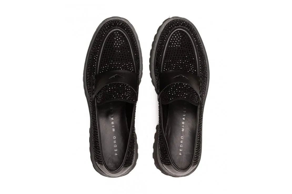 Mocasin Seta Brillos Mujer Negro 25125 Pedro Miralles