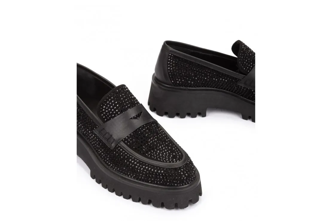 Mocasin Seta Brillos Mujer Negro 25125 Pedro Miralles