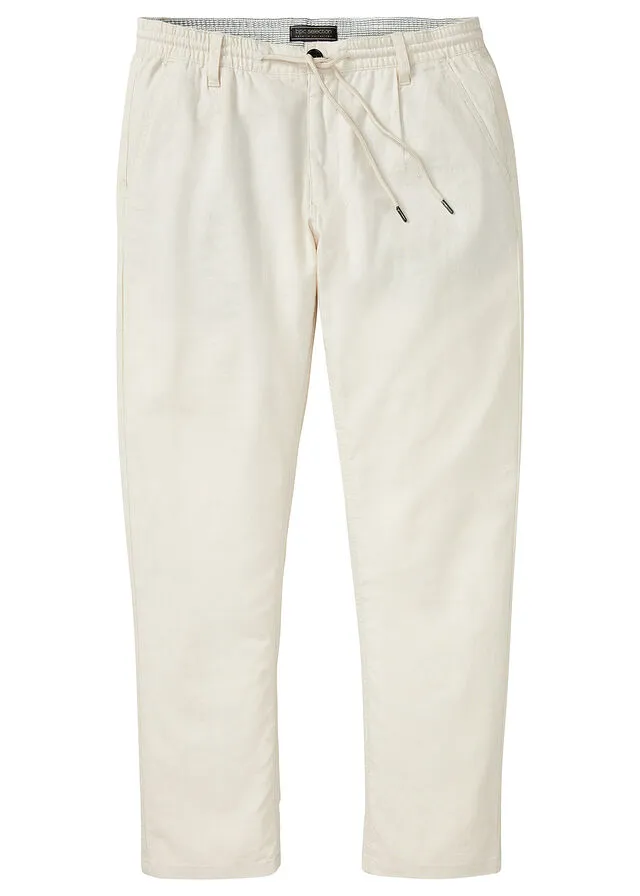 PANTALóN CHINO DE LINO SIN CIERRE DE CORTE REGULAR Y RECTO BEIGEARENA