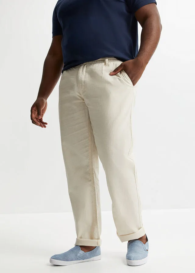 PANTALóN CHINO DE LINO SIN CIERRE DE CORTE REGULAR Y RECTO BEIGEARENA