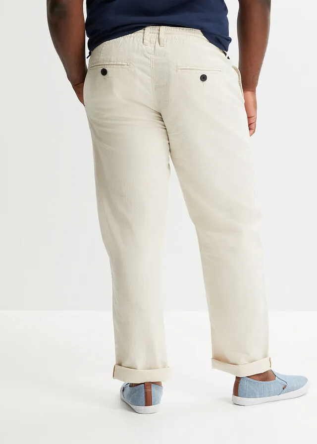 PANTALóN CHINO DE LINO SIN CIERRE DE CORTE REGULAR Y RECTO BEIGEARENA