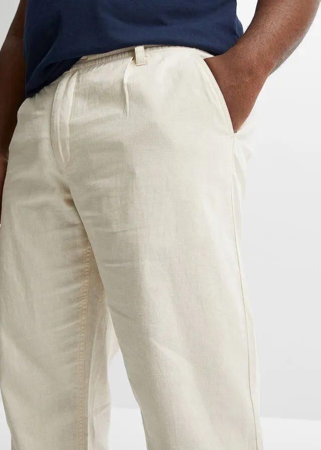 PANTALóN CHINO DE LINO SIN CIERRE DE CORTE REGULAR Y RECTO BEIGEARENA