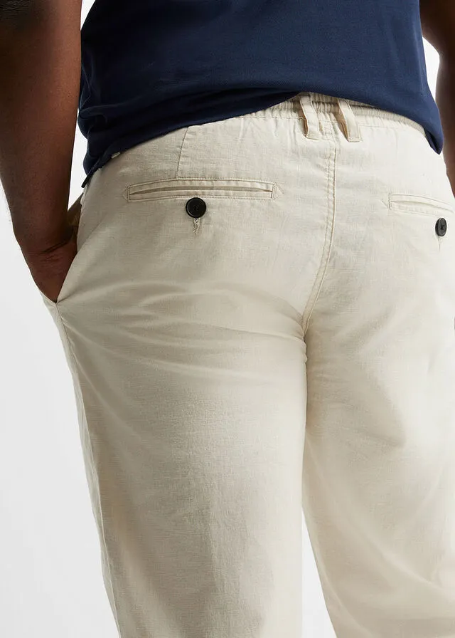 PANTALóN CHINO DE LINO SIN CIERRE DE CORTE REGULAR Y RECTO BEIGEARENA