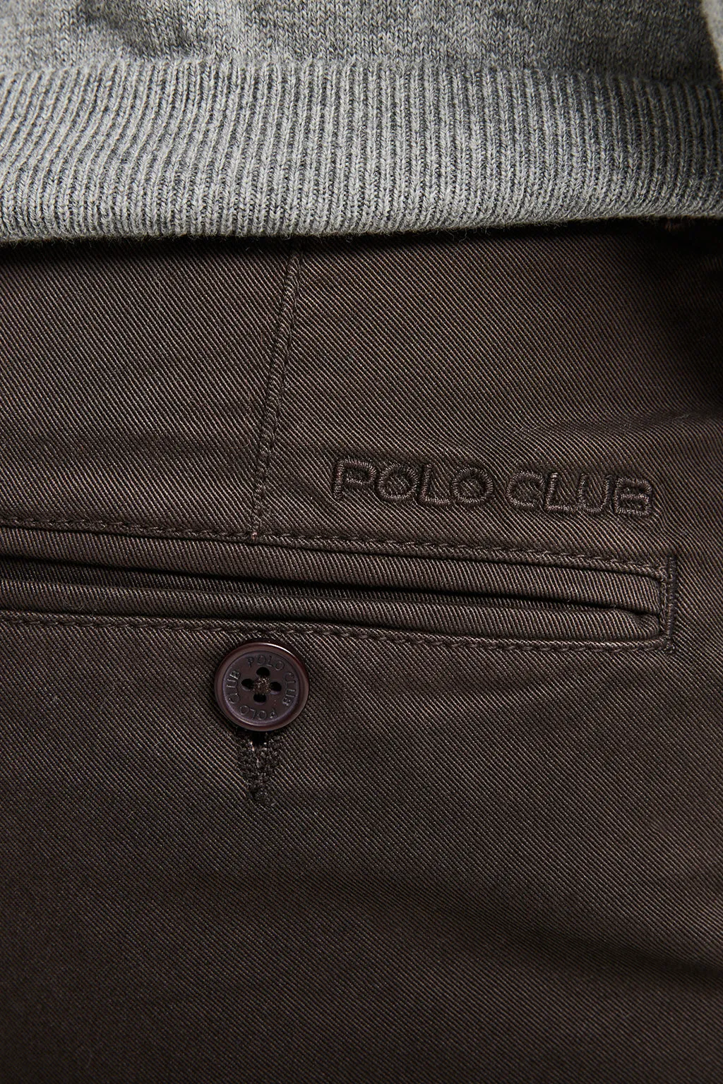 Pantalón chino marrón oscuro de corte slim con logo Polo Club en bolsillo trasero