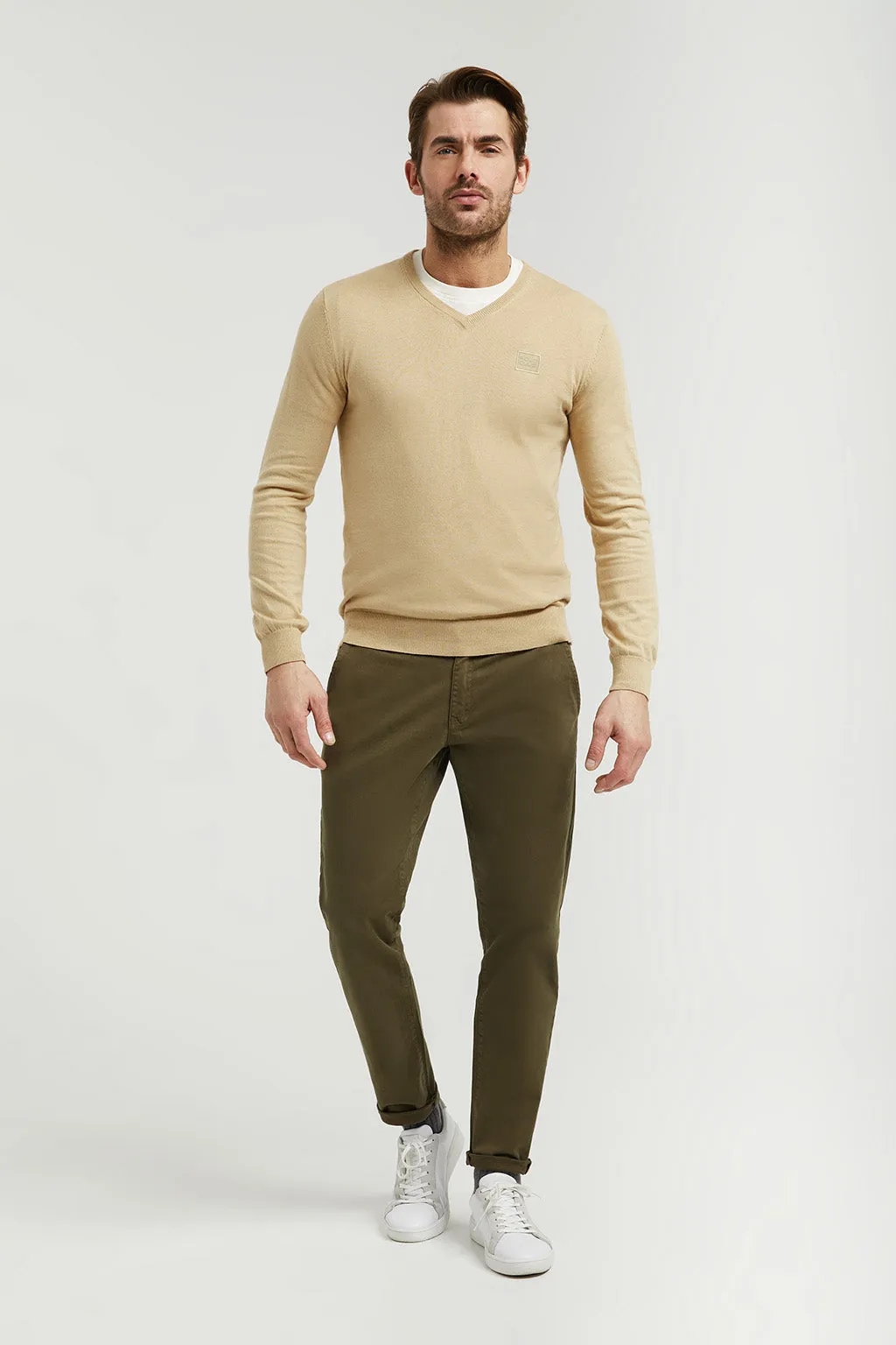 Pantalón chino verde oscuro de algodón elástico con detalles Polo Club
