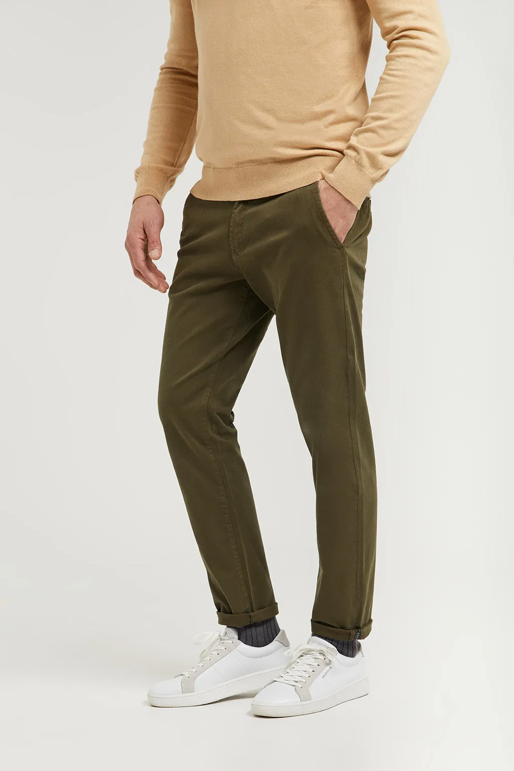 Pantalón chino verde oscuro de algodón elástico con detalles Polo Club