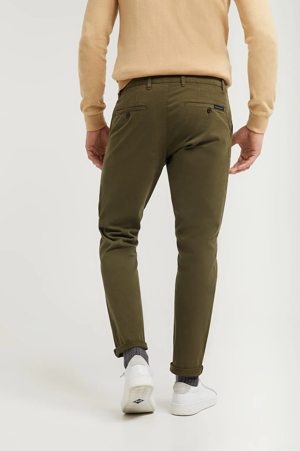 Pantalón chino verde oscuro de algodón elástico con detalles Polo Club