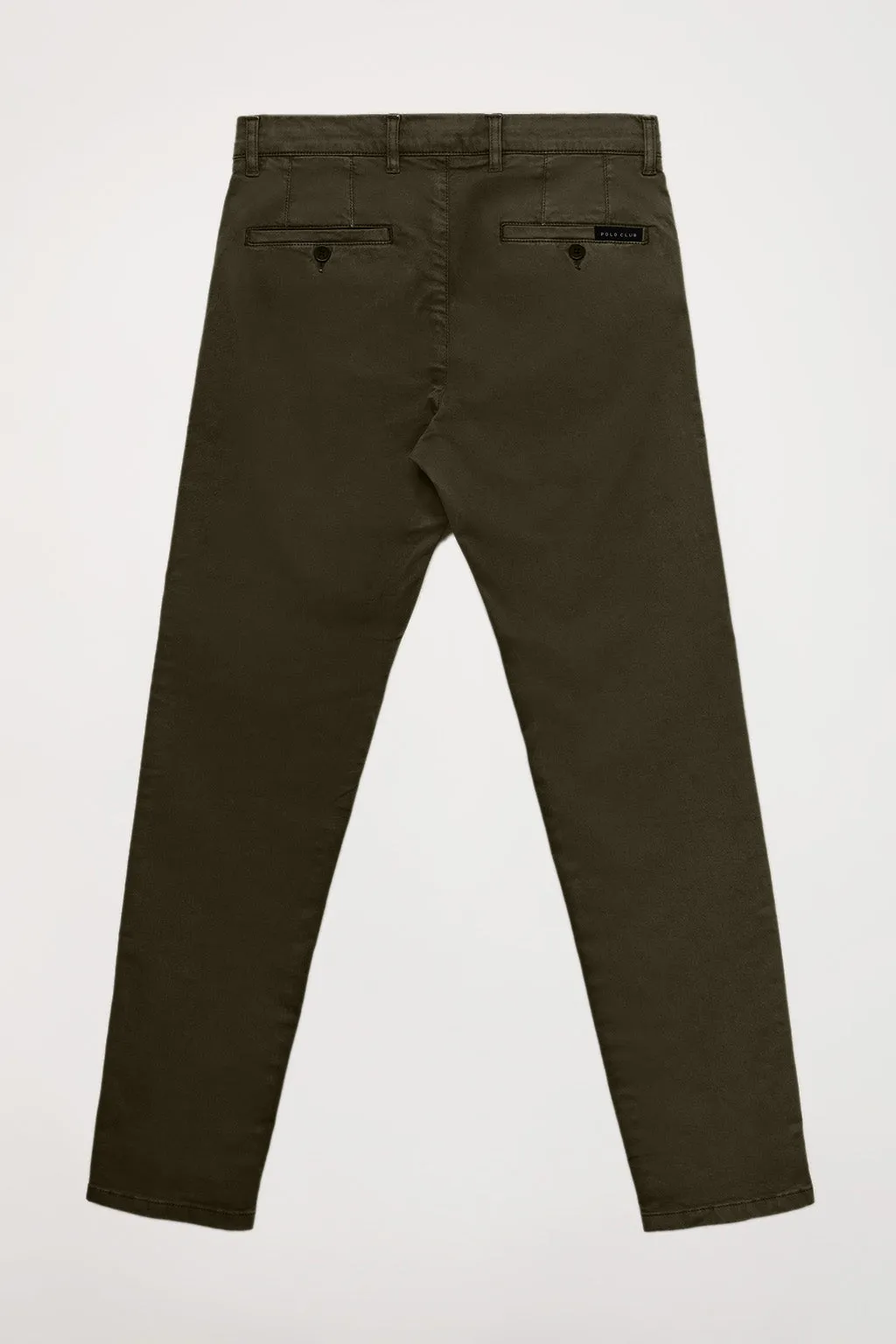 Pantalón chino verde oscuro de algodón elástico con detalles Polo Club