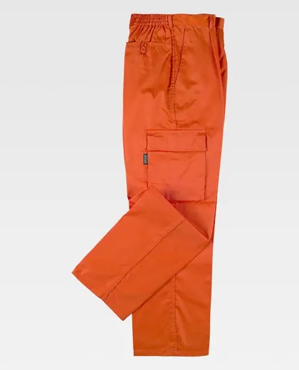 Pantalón Elástico en cintura, multibolsillos: dos bolsos laterales en perneras Naranja