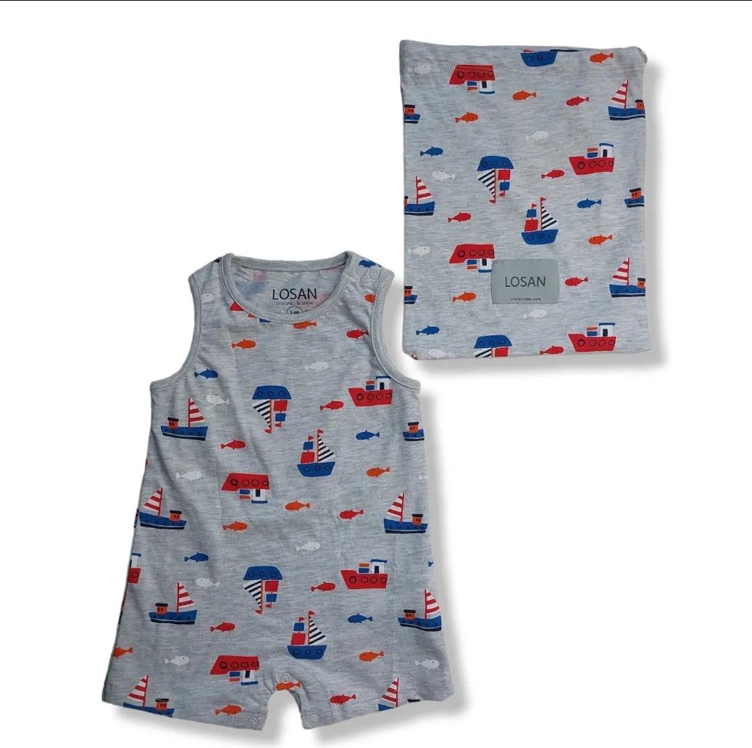 Pañalero gris estampado barcos para bebé niño Losan