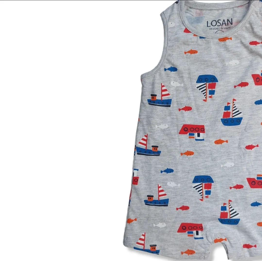 Pañalero gris estampado barcos para bebé niño Losan