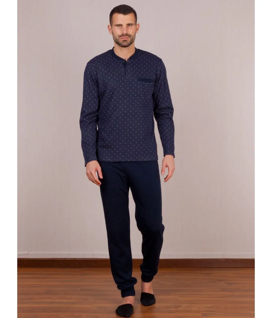 Pijama invierno hombre Rachas&Abreu azul abierto felpa