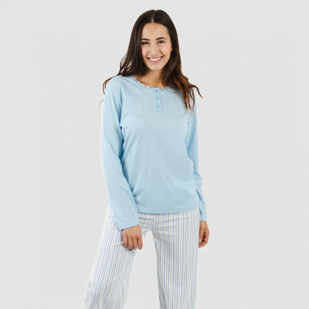 Pijama largo algodón Bennet celeste