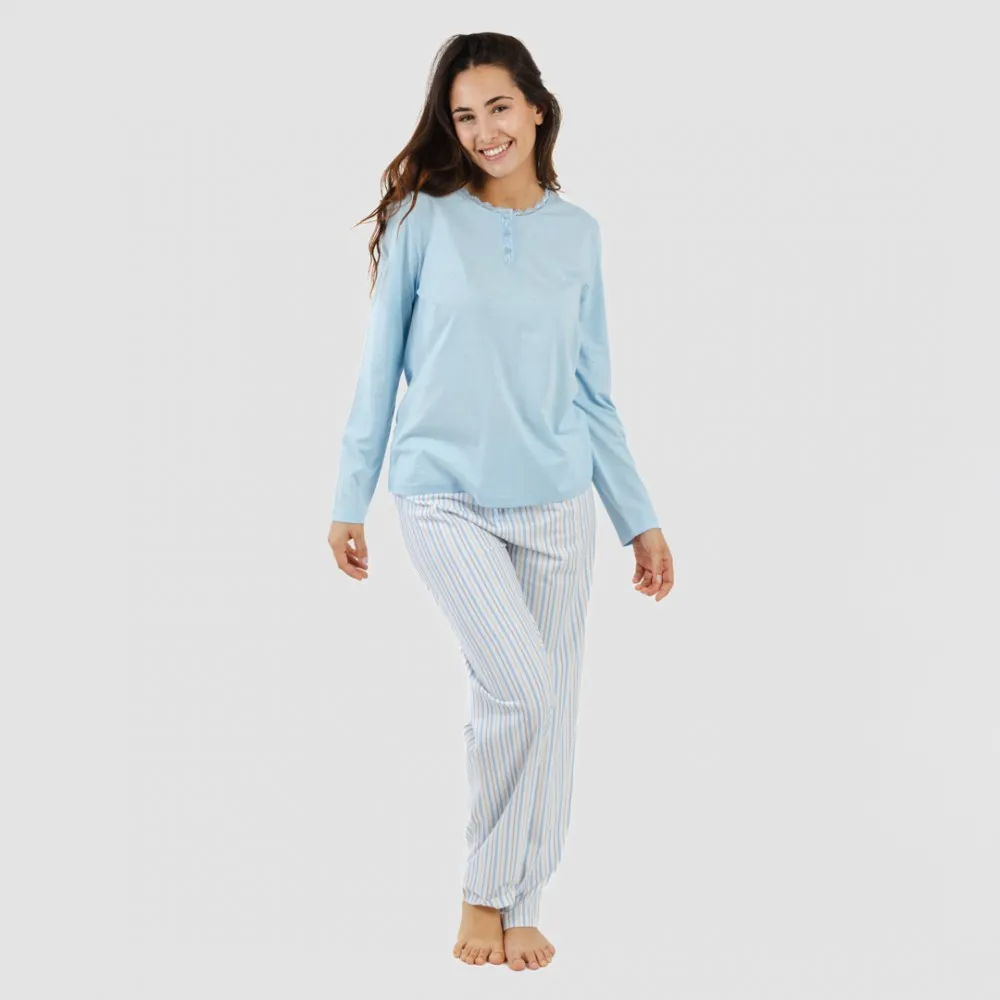 Pijama largo algodón Bennet celeste
