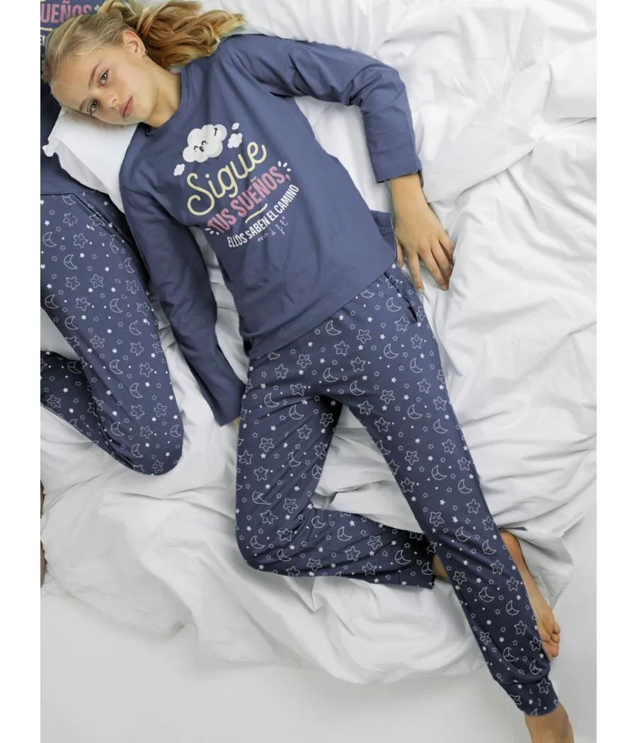 Pijama niña invierno Mr Worderful Sigue Tus Sueños azul algodón