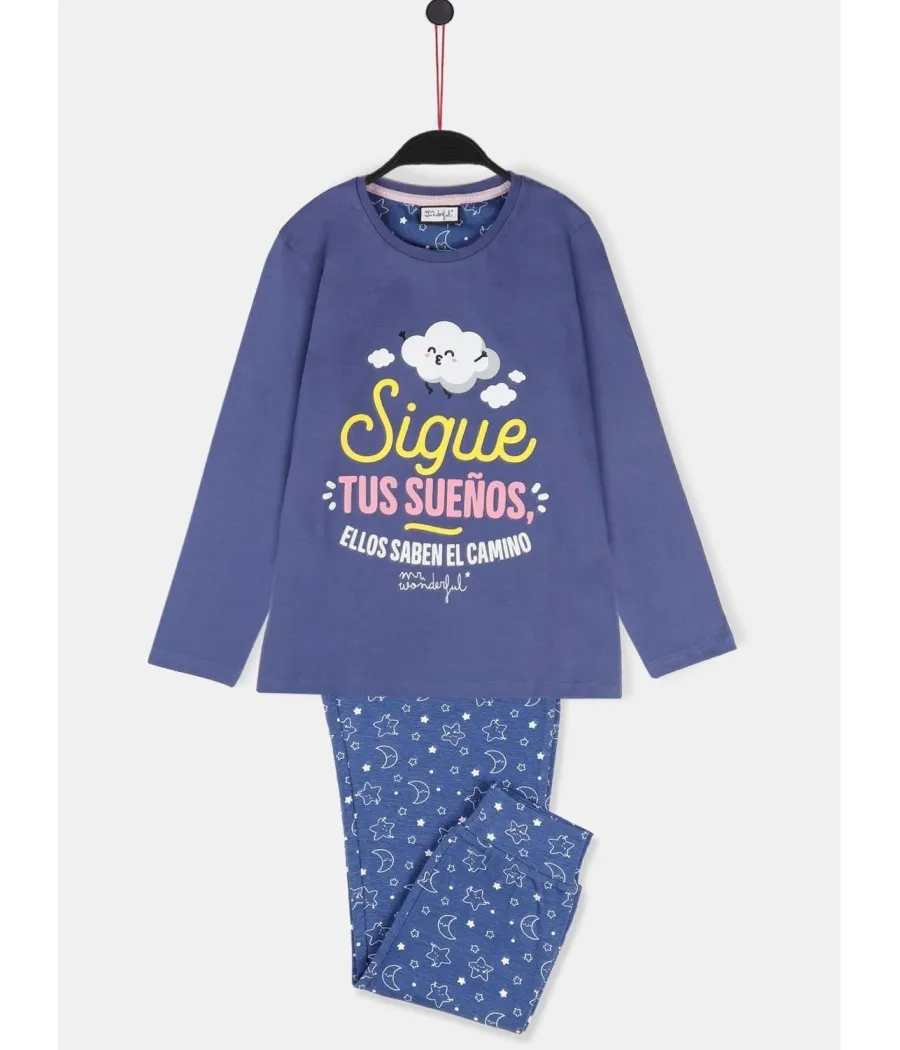 Pijama niña invierno Mr Worderful Sigue Tus Sueños azul algodón