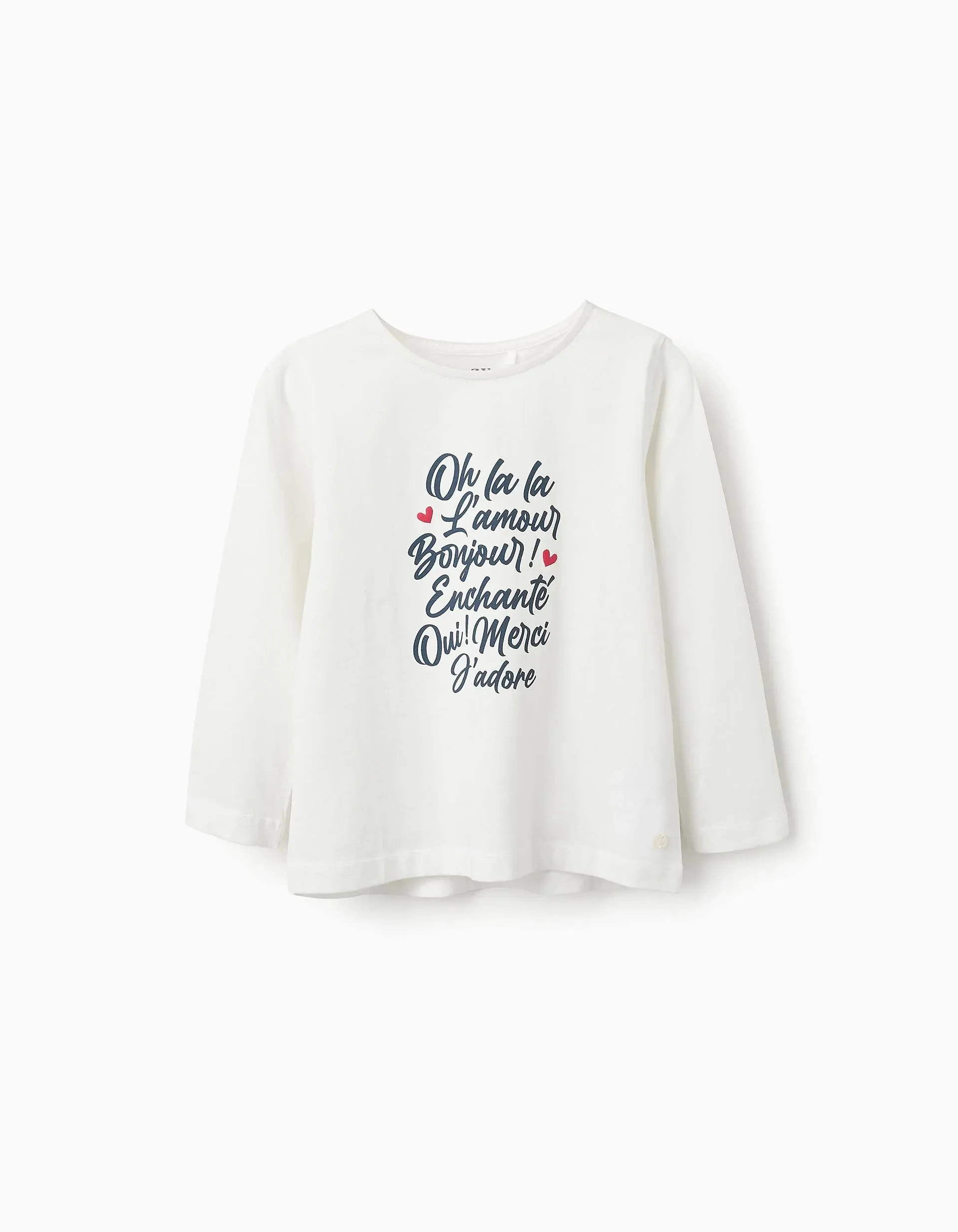 Playera de Manga Larga de Algodón para Niña 'Oh La La', Blanco ZIPPY