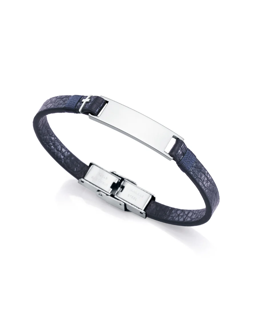 Pulsera Next de acero y cuero color azul