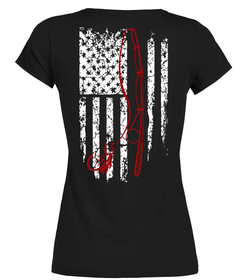 Red Fish In USA Flag Fishing TShirt Camiseta cuello redondo Mujer