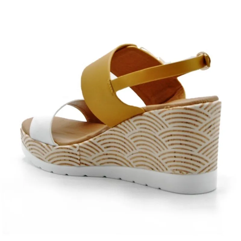 REPO 51261 Blanco y amarillo Sandalia casual cuña alta mujer