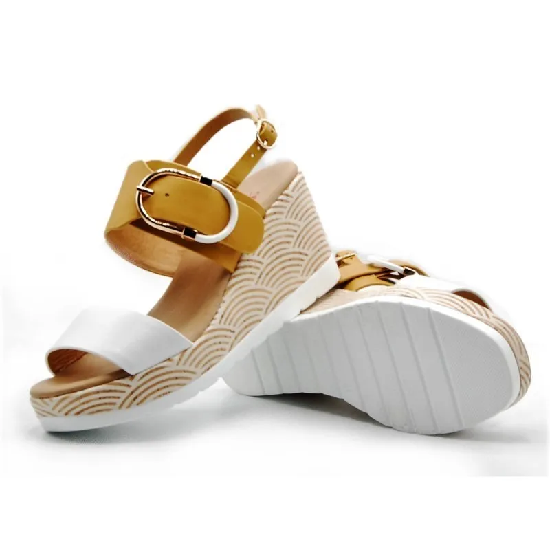 REPO 51261 Blanco y amarillo Sandalia casual cuña alta mujer