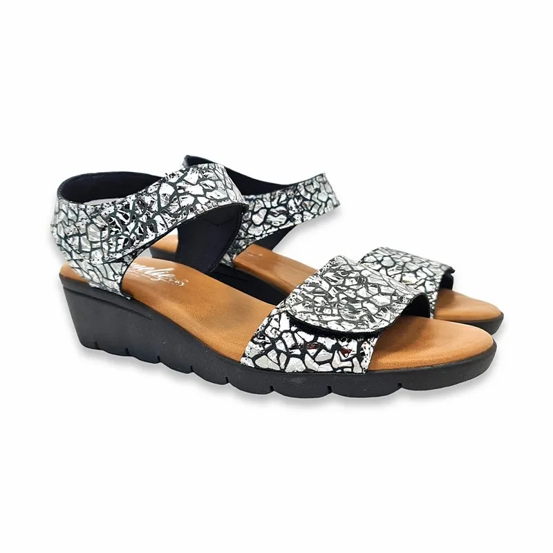 Sandalias Cuña Baja Mujer Piel Plantilla Acolchada Y Cierre De Velcro 286 Negro, de Amelie
