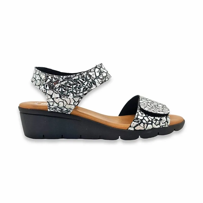 Sandalias Cuña Baja Mujer Piel Plantilla Acolchada Y Cierre De Velcro 286 Negro, de Amelie