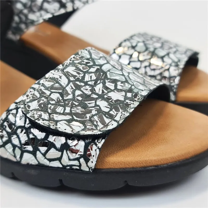 Sandalias Cuña Baja Mujer Piel Plantilla Acolchada Y Cierre De Velcro 286 Negro, de Amelie