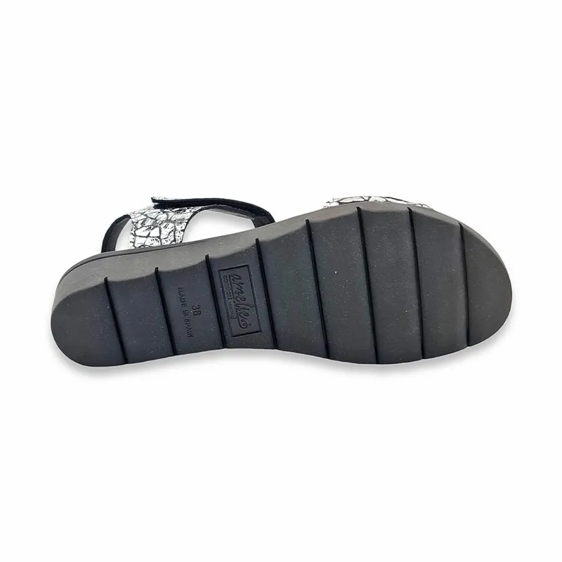Sandalias Cuña Baja Mujer Piel Plantilla Acolchada Y Cierre De Velcro 286 Negro, de Amelie