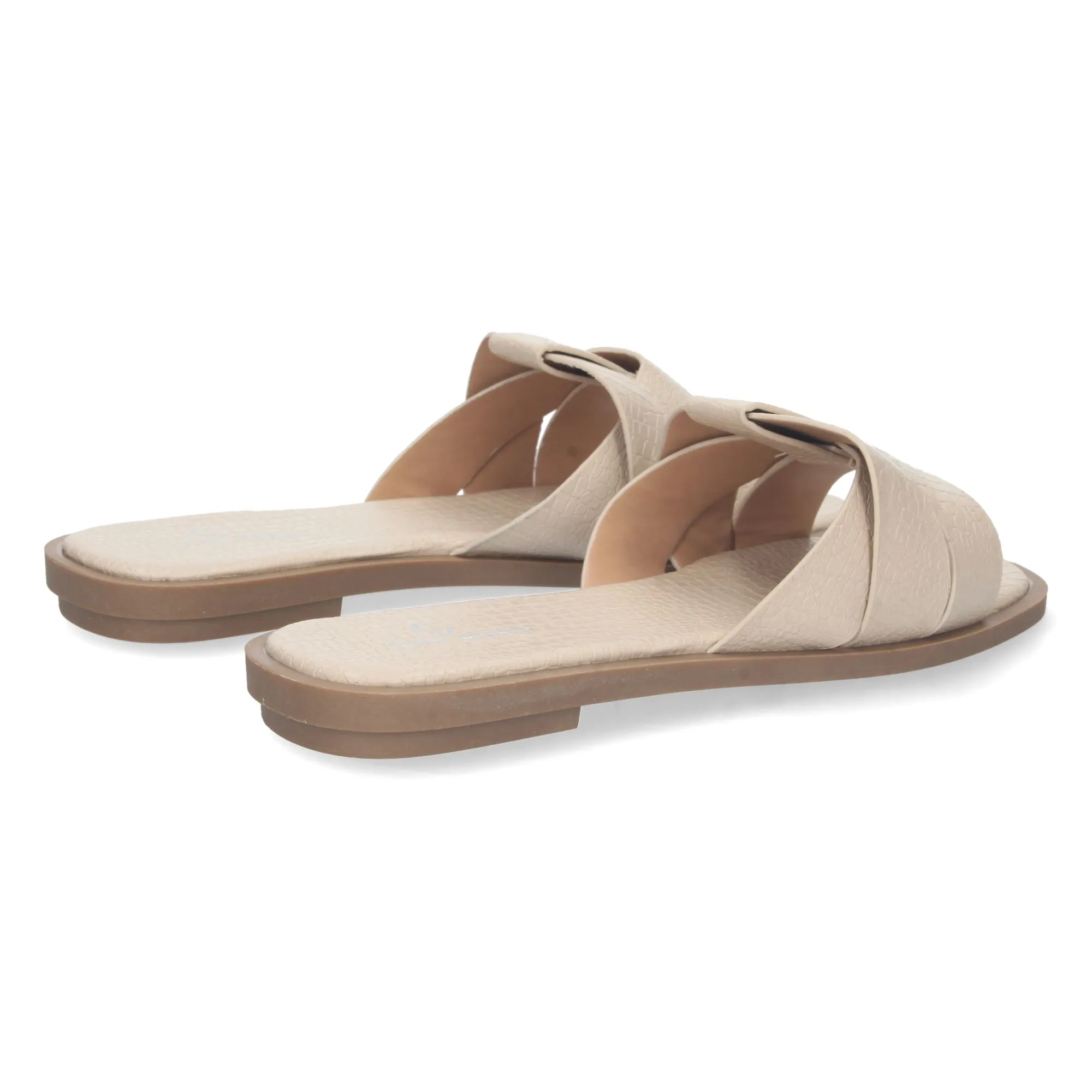 Sandalias planas pala cruzada estampado cocodrilo mujer color beige