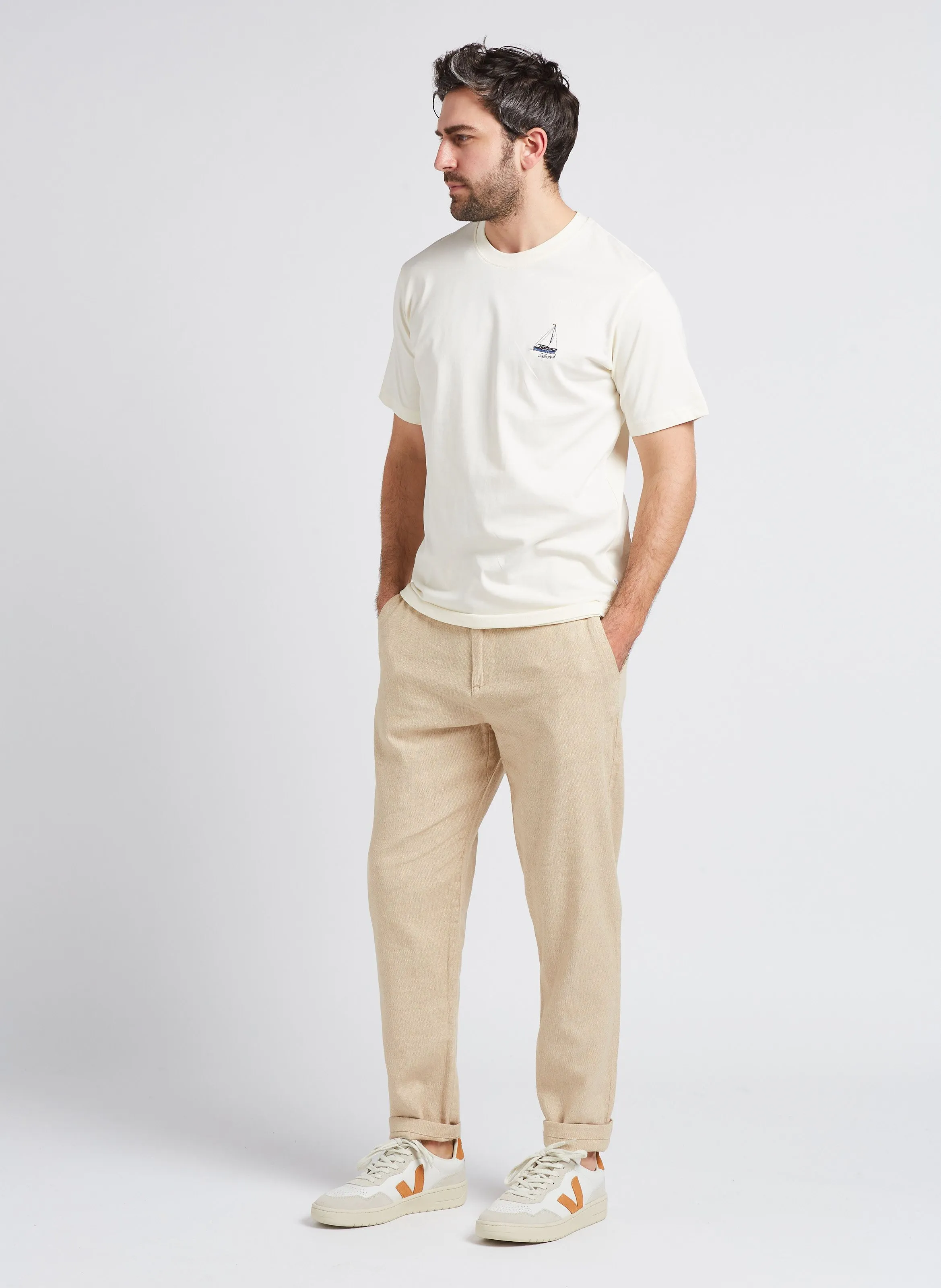 SELECTED Pantalón recto de mezcla de algodón orgánico en beige