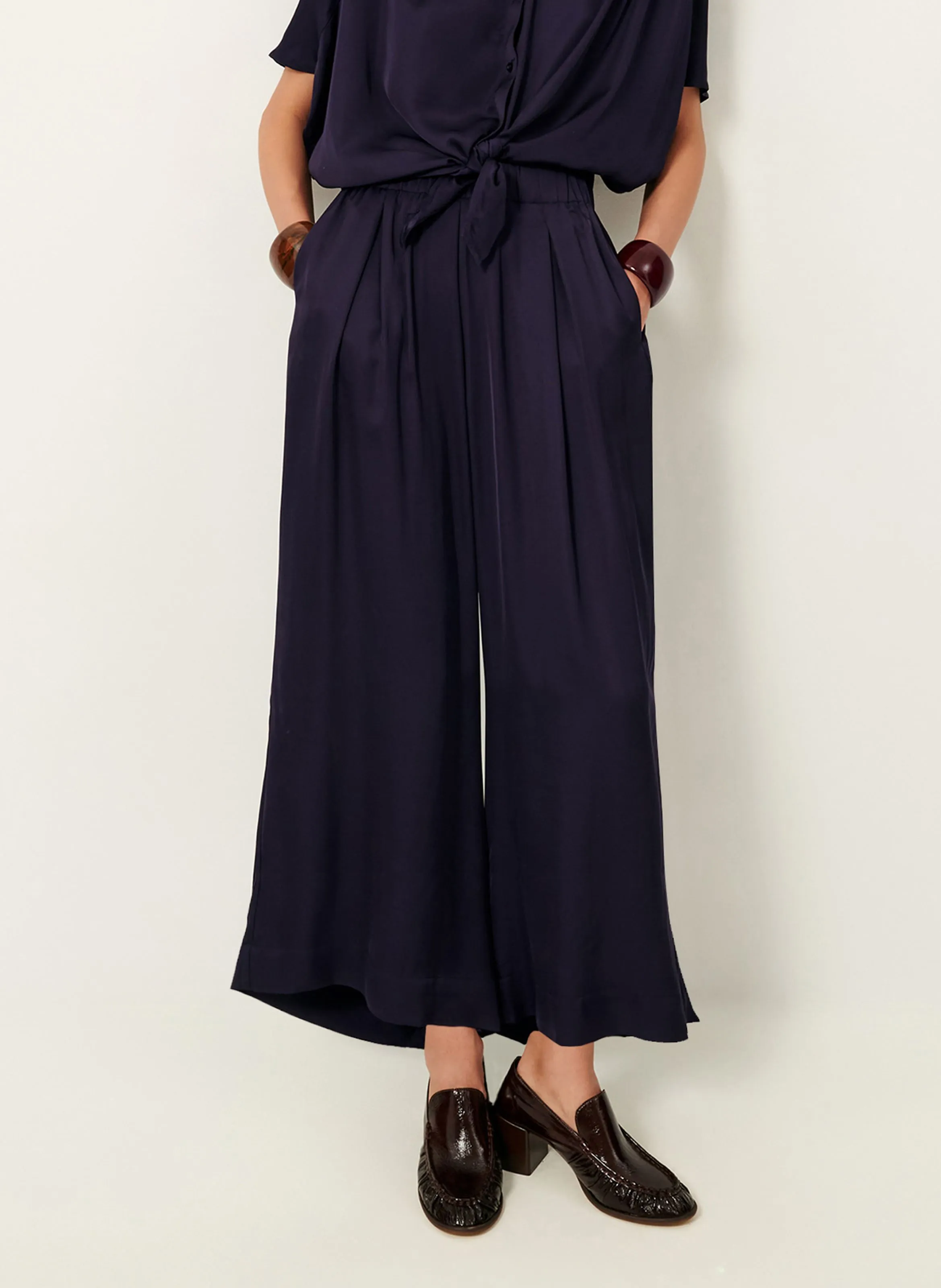 SESSUN ISLA NIGHT  PANTALóN ANCHO DE TALLE ALTO VAPOROSO EN AZUL