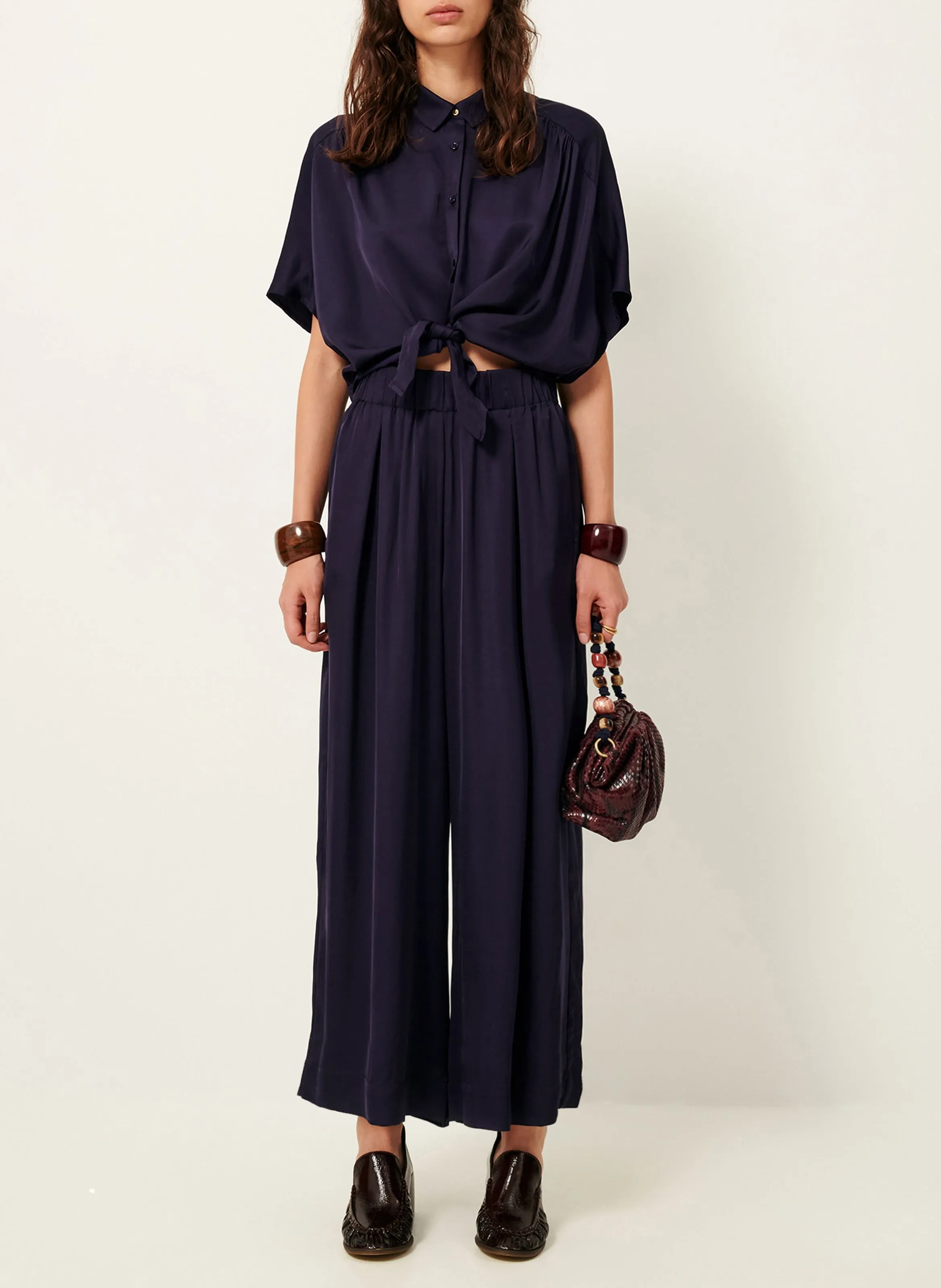 SESSUN ISLA NIGHT  PANTALóN ANCHO DE TALLE ALTO VAPOROSO EN AZUL