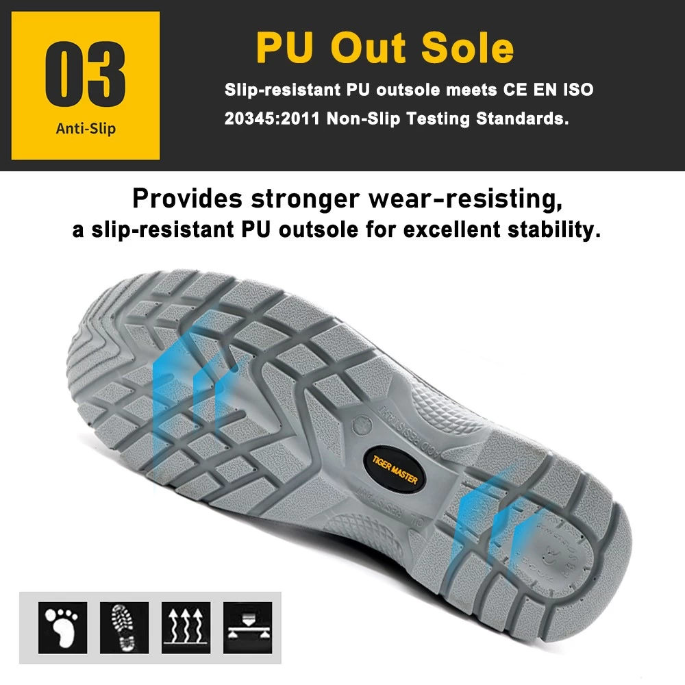 TM008 Zapatos de seguridad industrial antipinchazos con punta de acero impermeables antideslizantes verificados CE para hombres