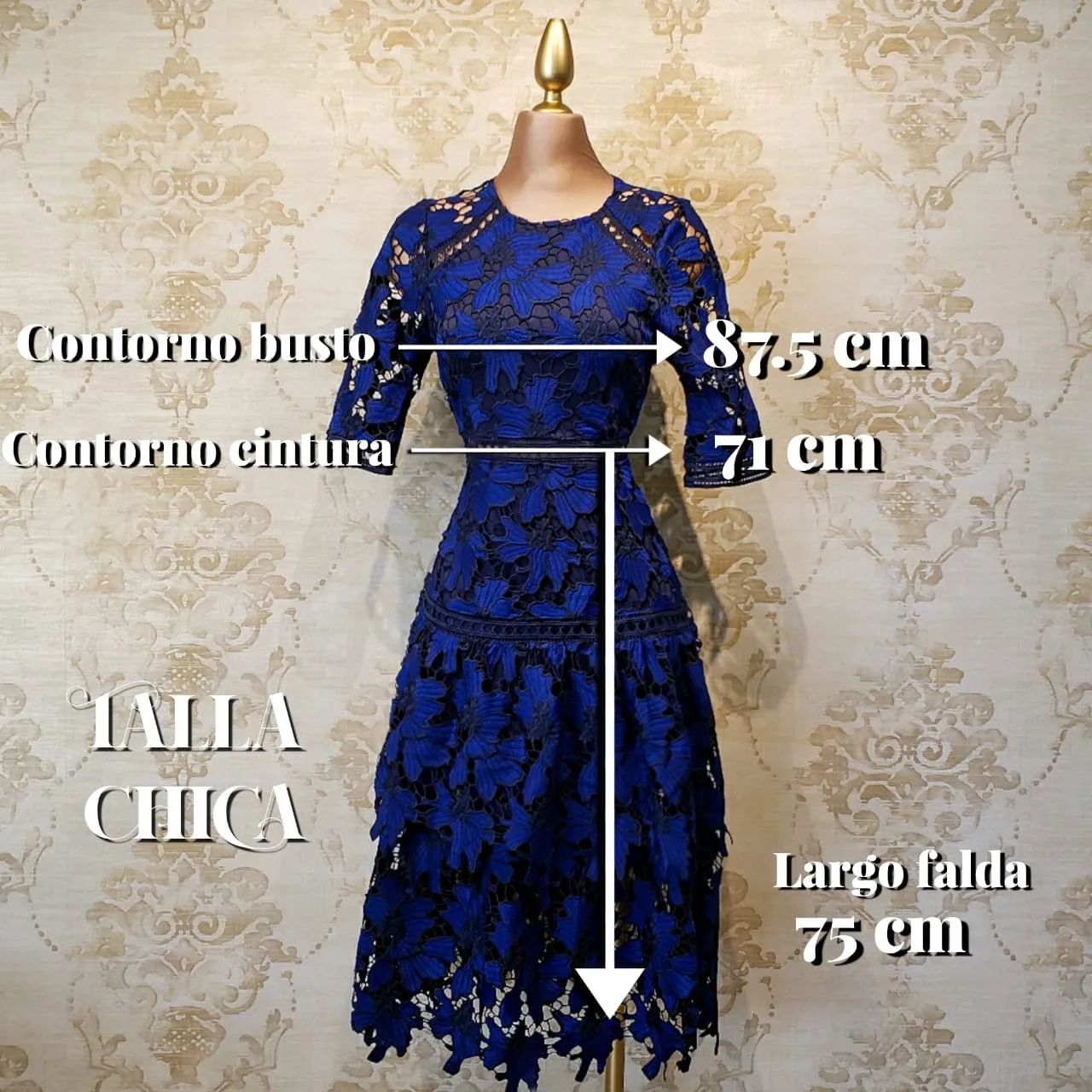 Vestido Azul Rey Corto Encaje con Manga