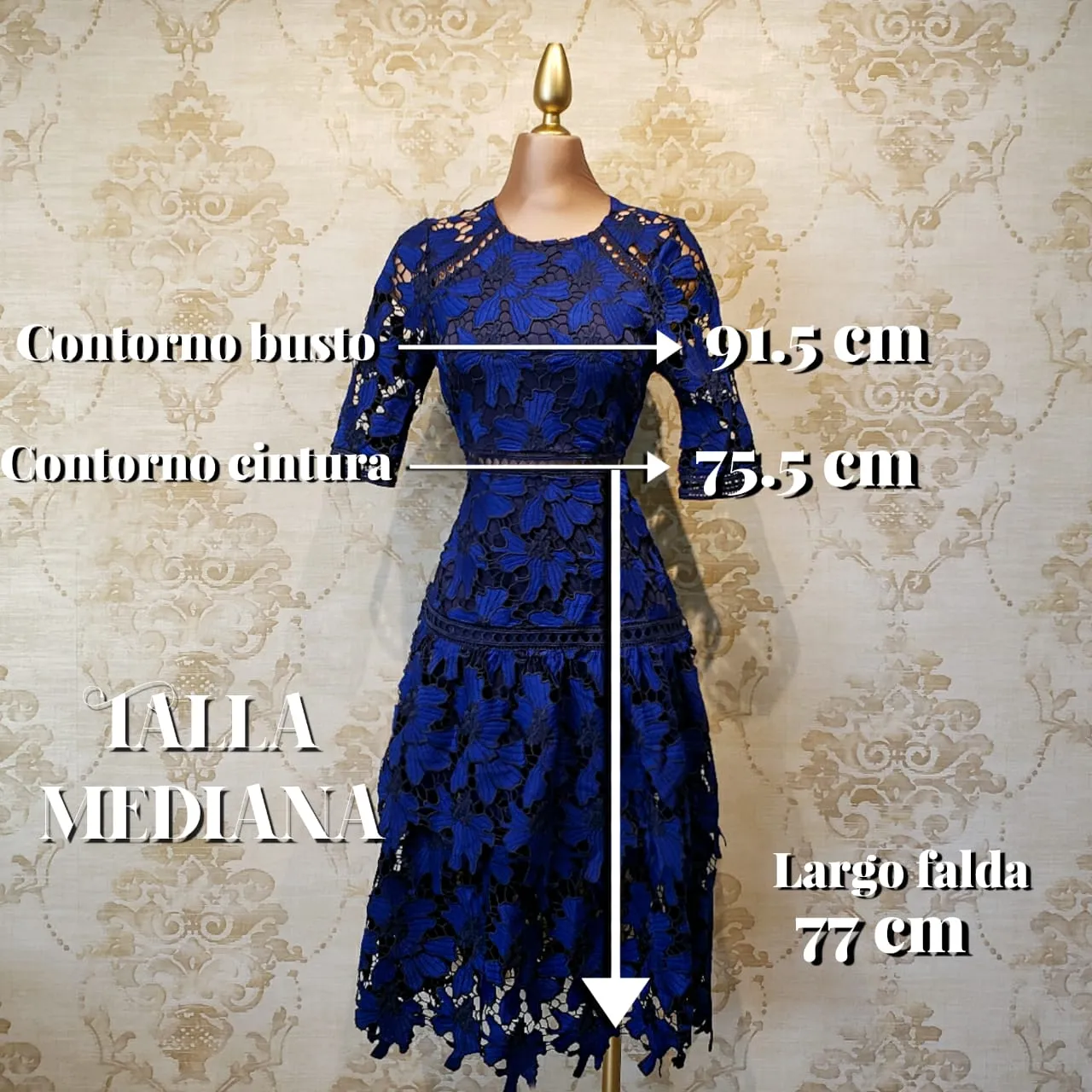 Vestido Azul Rey Corto Encaje con Manga