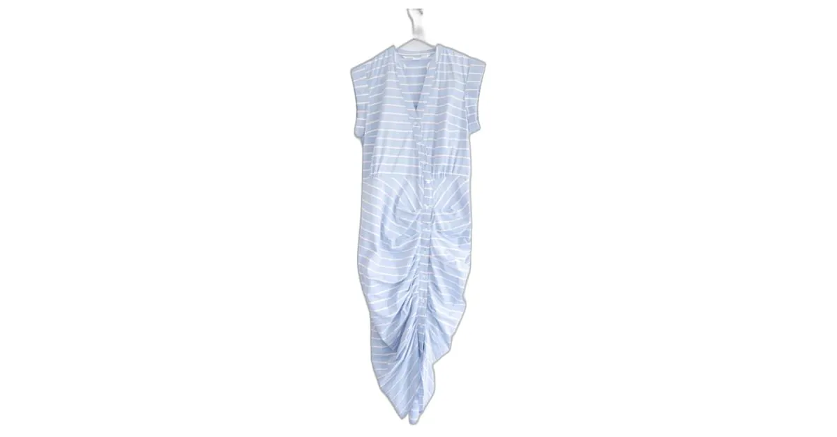 Vestido camisero de algodón con fruncidos de Veronica Beard. Azul claro 