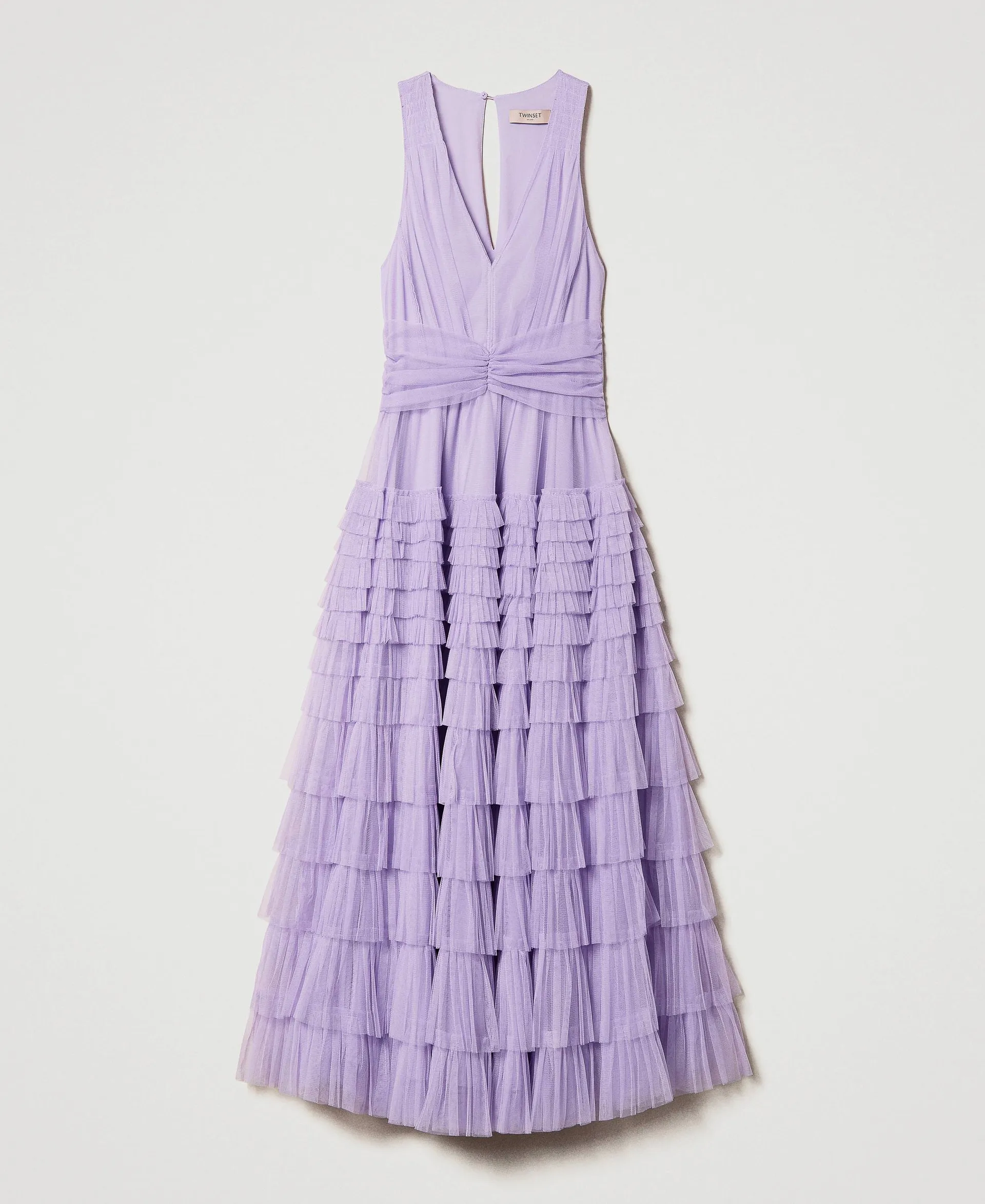 Vestido midi de tul con volantes